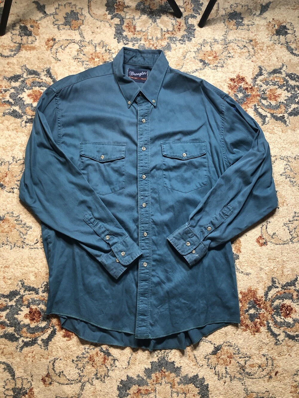 Vintage Wrangler X Long Tails Button Down Shirt Ocean Blue Retro Cowboy 17.5-35